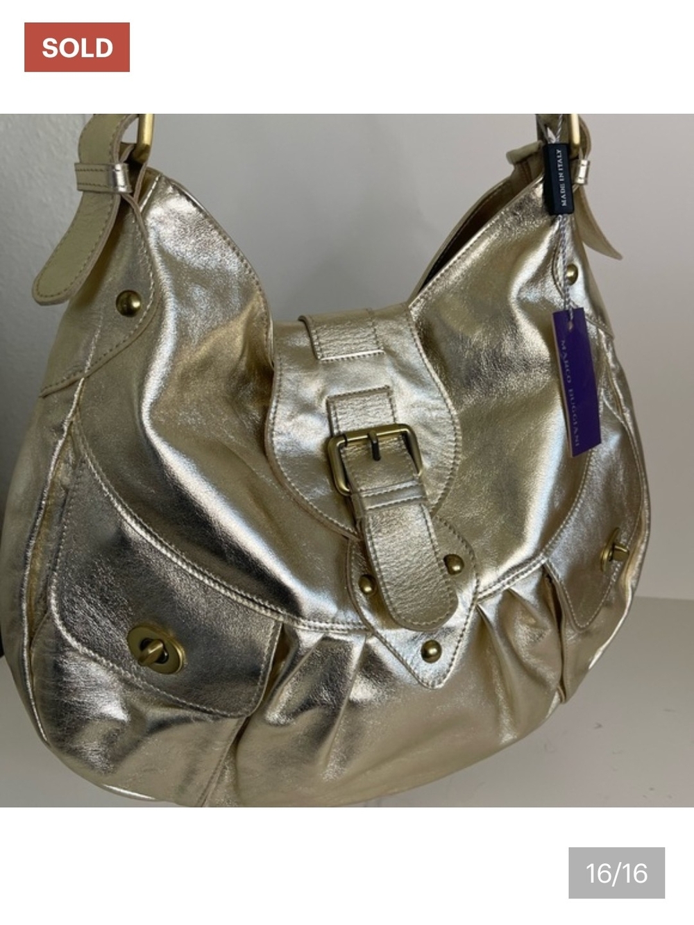 Metallic Gold Shoulder Bag by Marco Buggiani - Picture 4 of 9